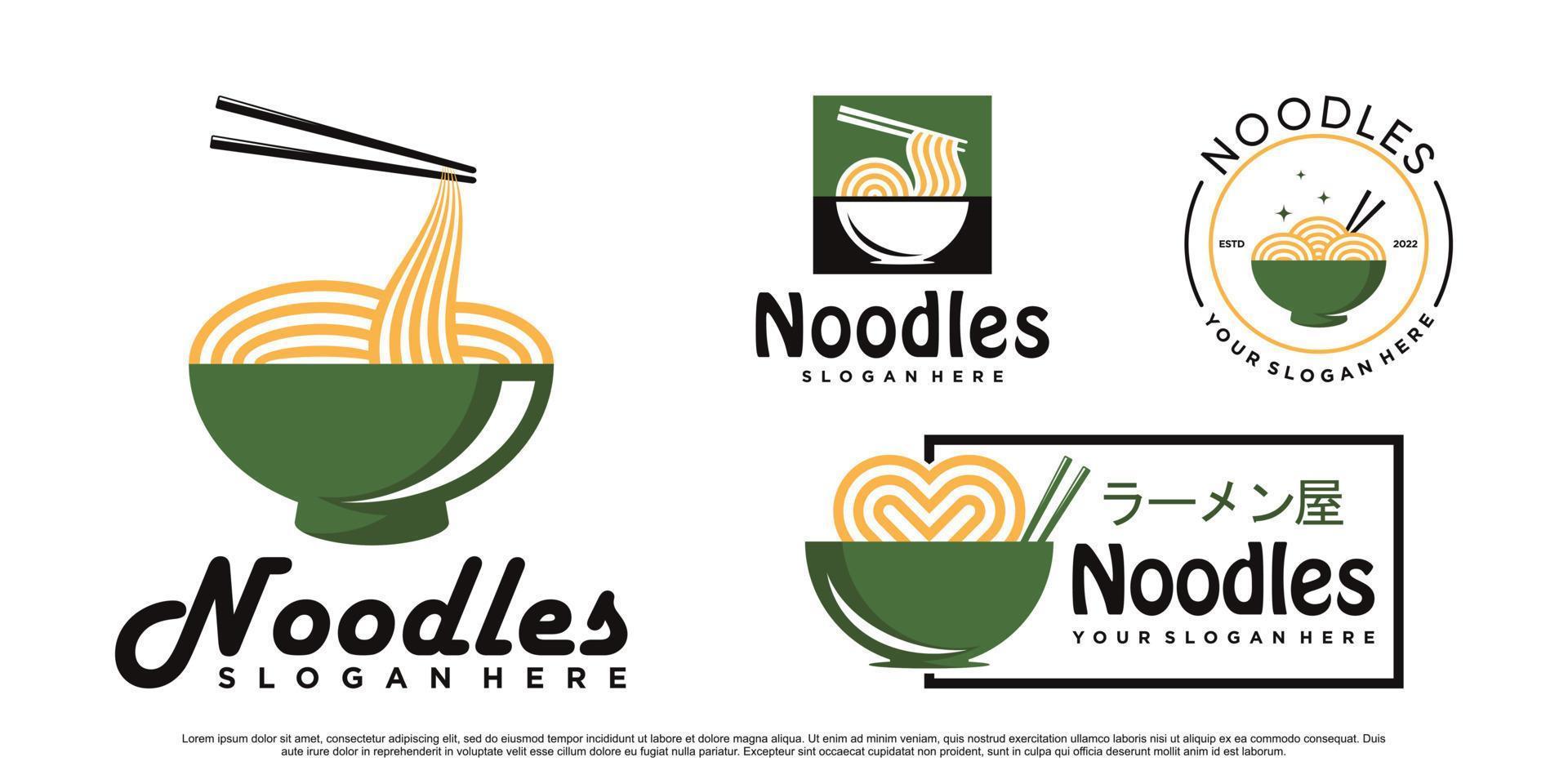 ensemble d'illustration de conception de logo de nouilles pour l'icône de ramen avec bol et vecteur premium de concept créatif