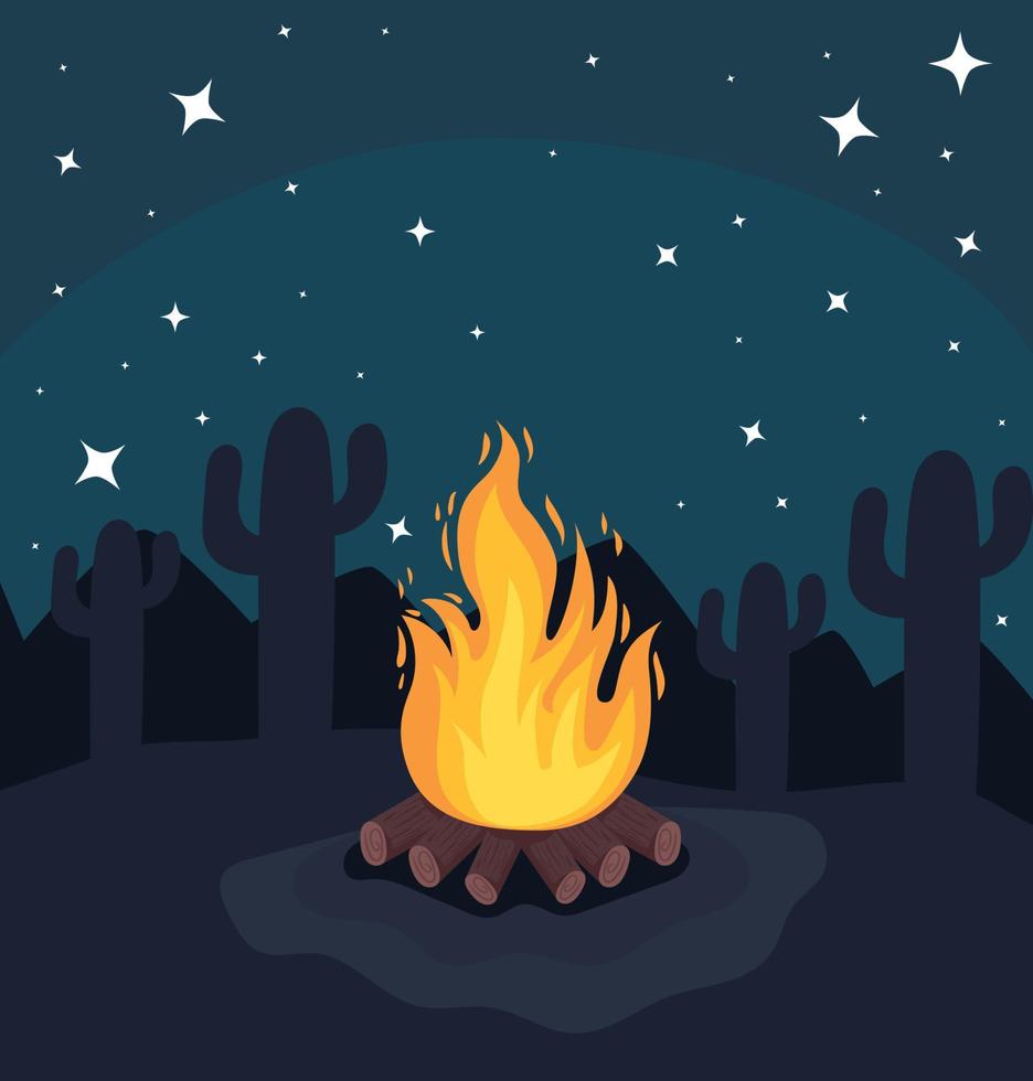 feu de camp dans le paysage nocturne vecteur