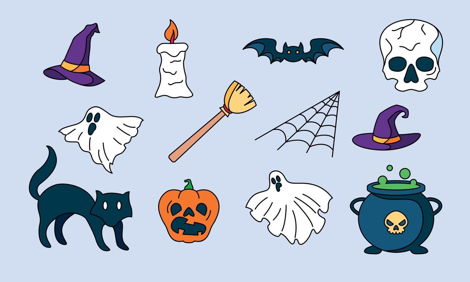 éléments graphiques pour le vecteur de doodle halloween. fond de carte joyeux halloween