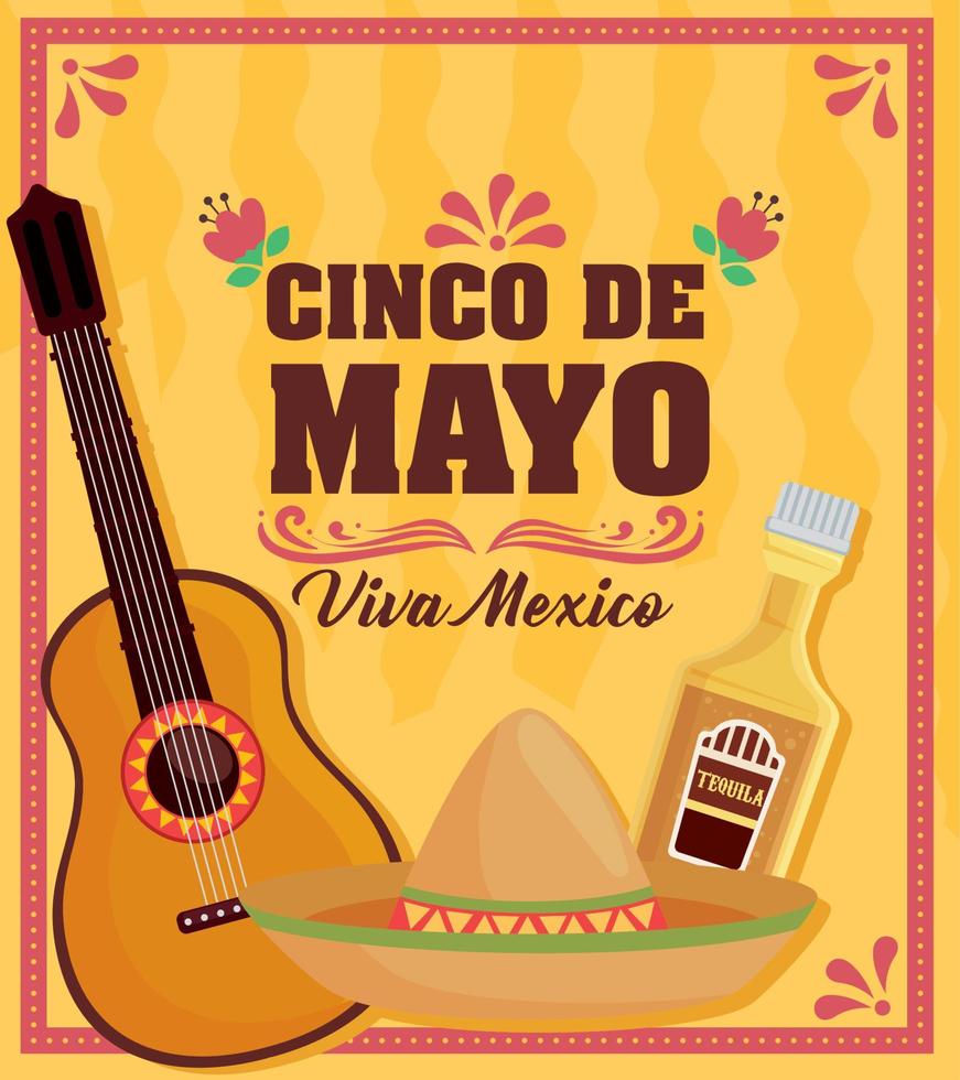 carte postale lettrage cinco de mayo vecteur