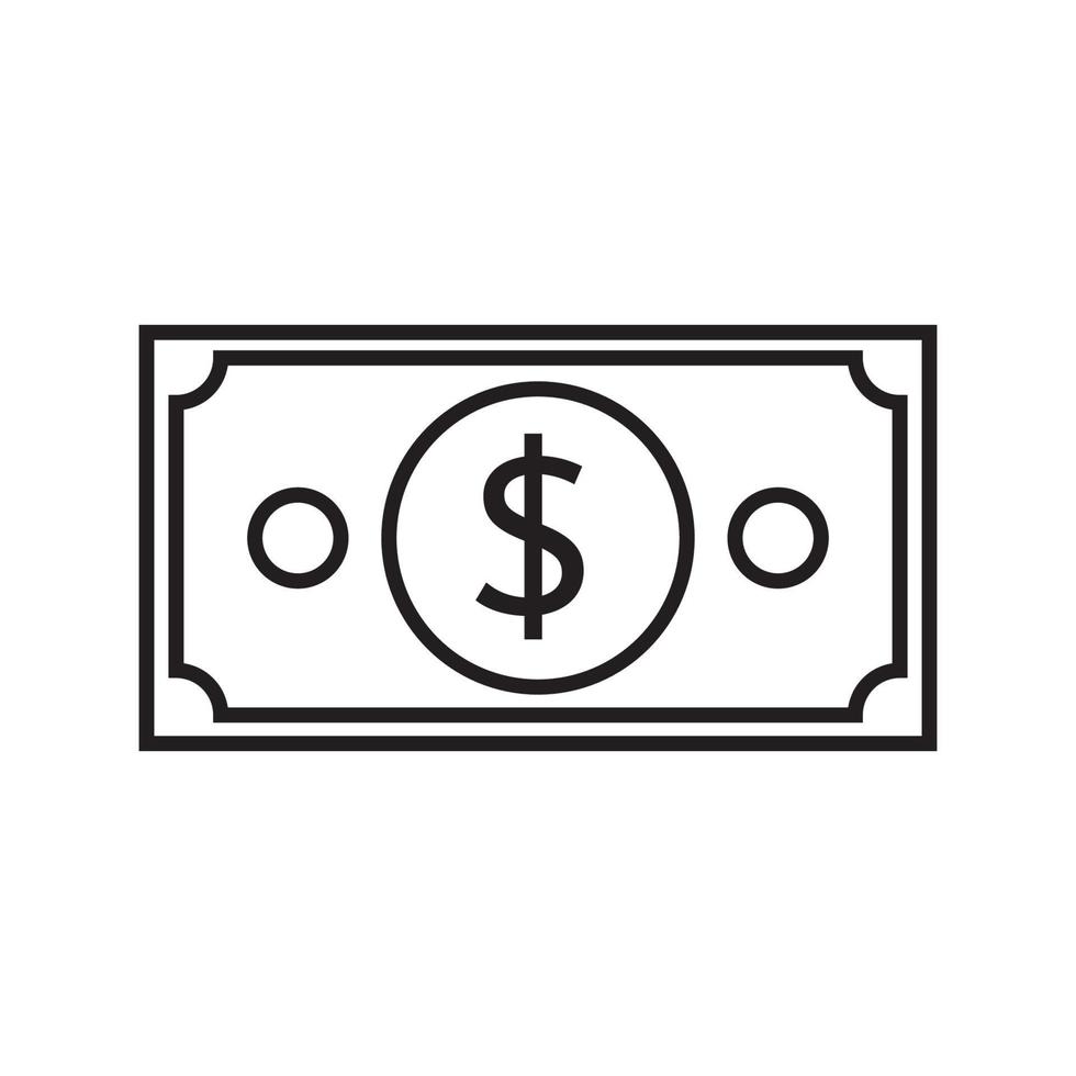 icône de contour de billet de banque symbole monétaire dollar. vecteur