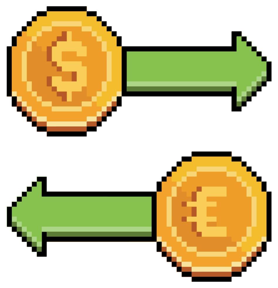 commerce de pixel art euro dollar. icône de vecteur de change pour le jeu 8bit sur fond blanc