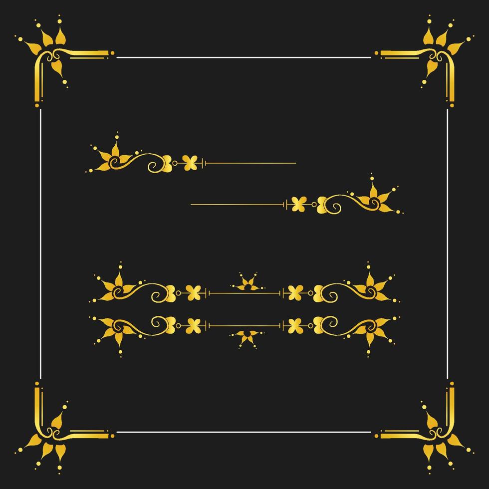 diviseurs floraux dorés éléments d'ornement vintage sur fond noir vecteur