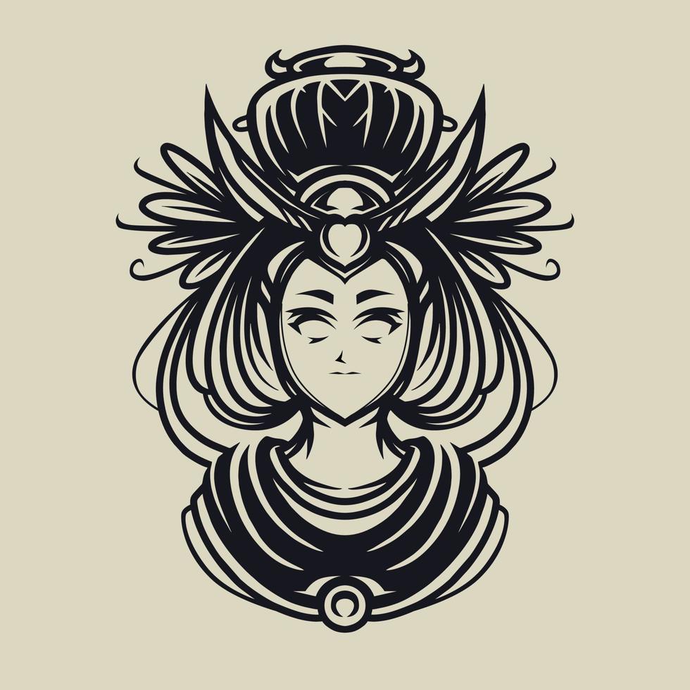 modèle d'illustration vectorielle d'art en ligne de détail de geisha mignon vecteur
