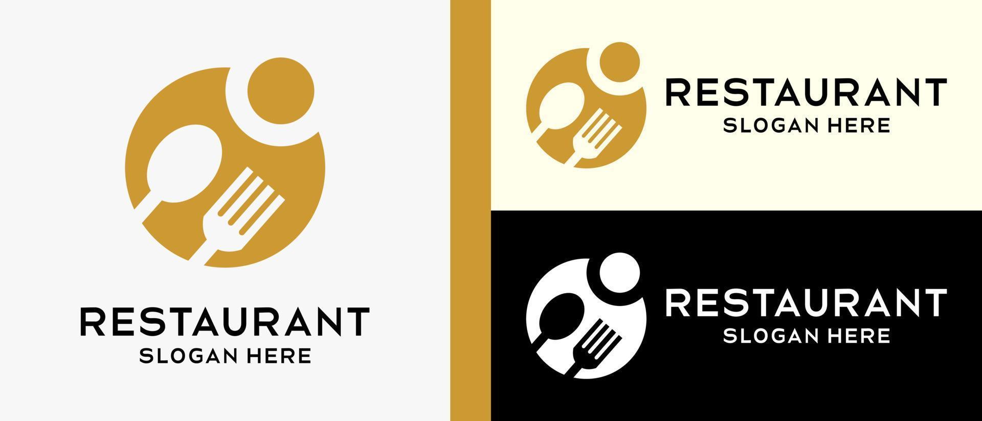 modèle de conception de logo de restaurant, cuillère et fourchette dans l'icône de la terre et l'icône du soleil ou de la lune. illustration vectorielle vecteur