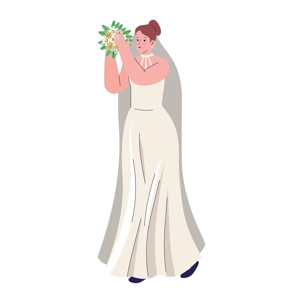 femme soulevant un bouquet de mariée vecteur
