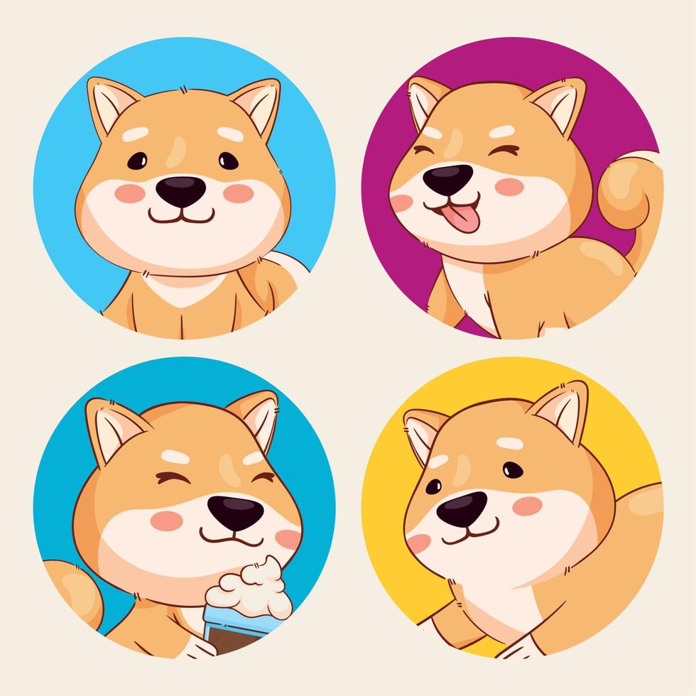 quatre animaux shiba inu vecteur