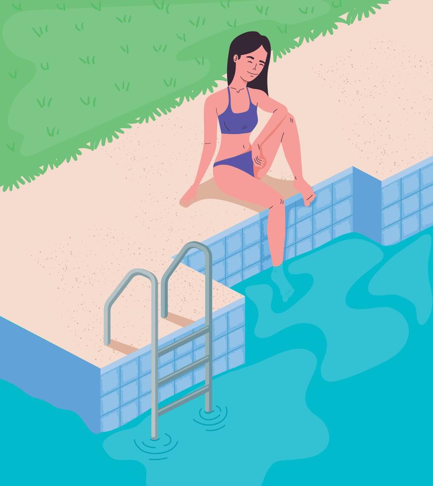 femme assise dans la piscine vecteur