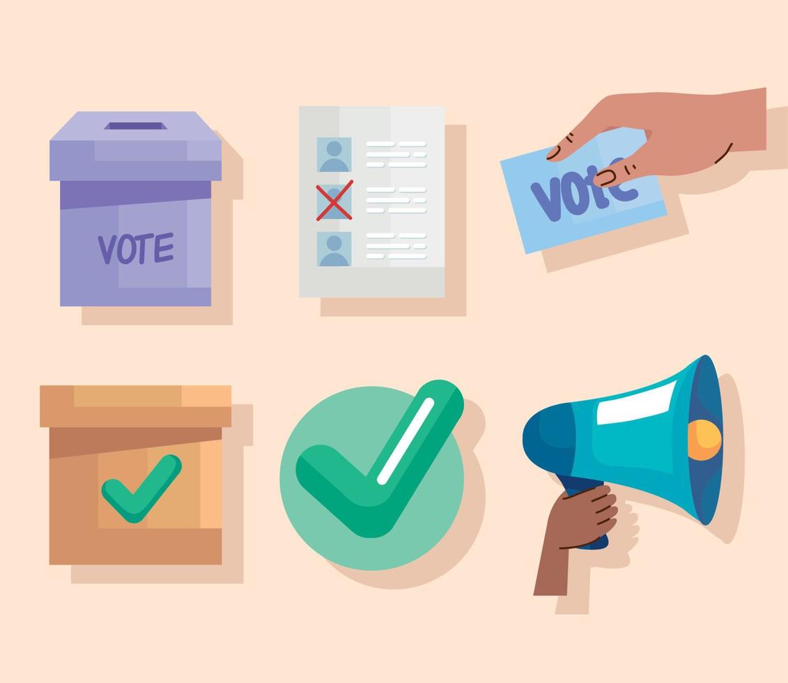 six icônes de vote démocratique vecteur