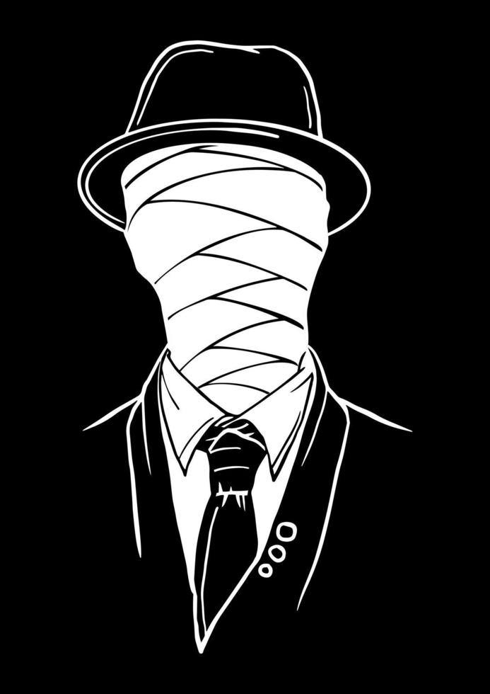 illustration vectorielle d'homme noir et blanc en silhouette avec chapeau fedora vecteur