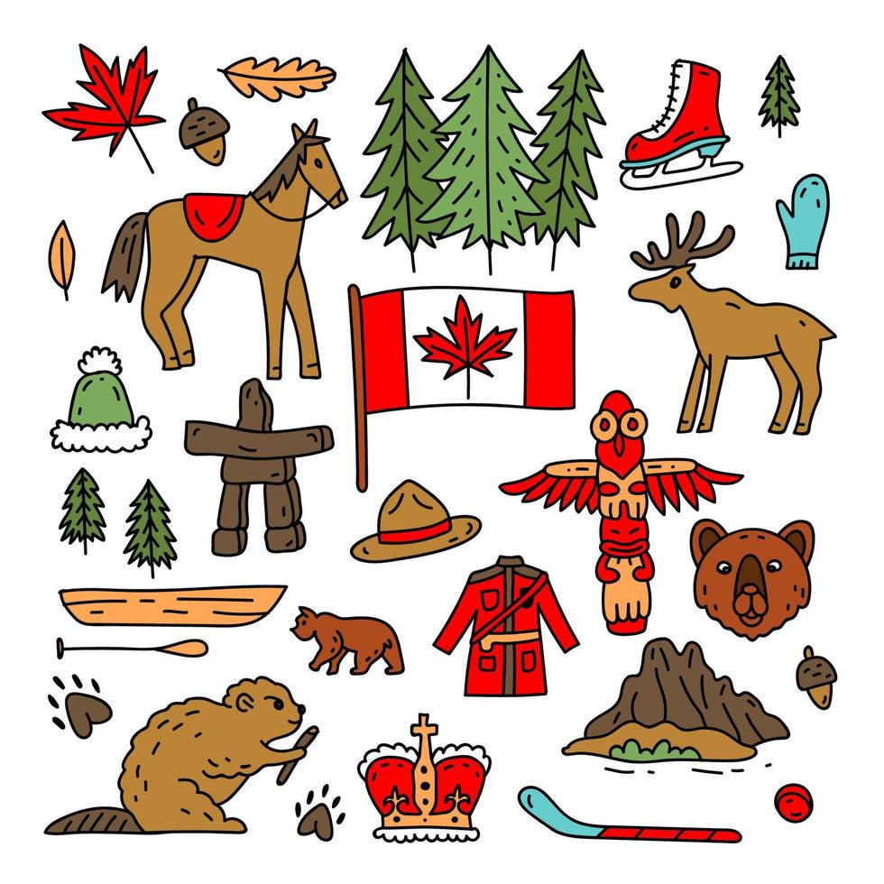 signe et symbole du canada, ensemble d'icônes plates d'éléments infographiques. tourisme. vecteur