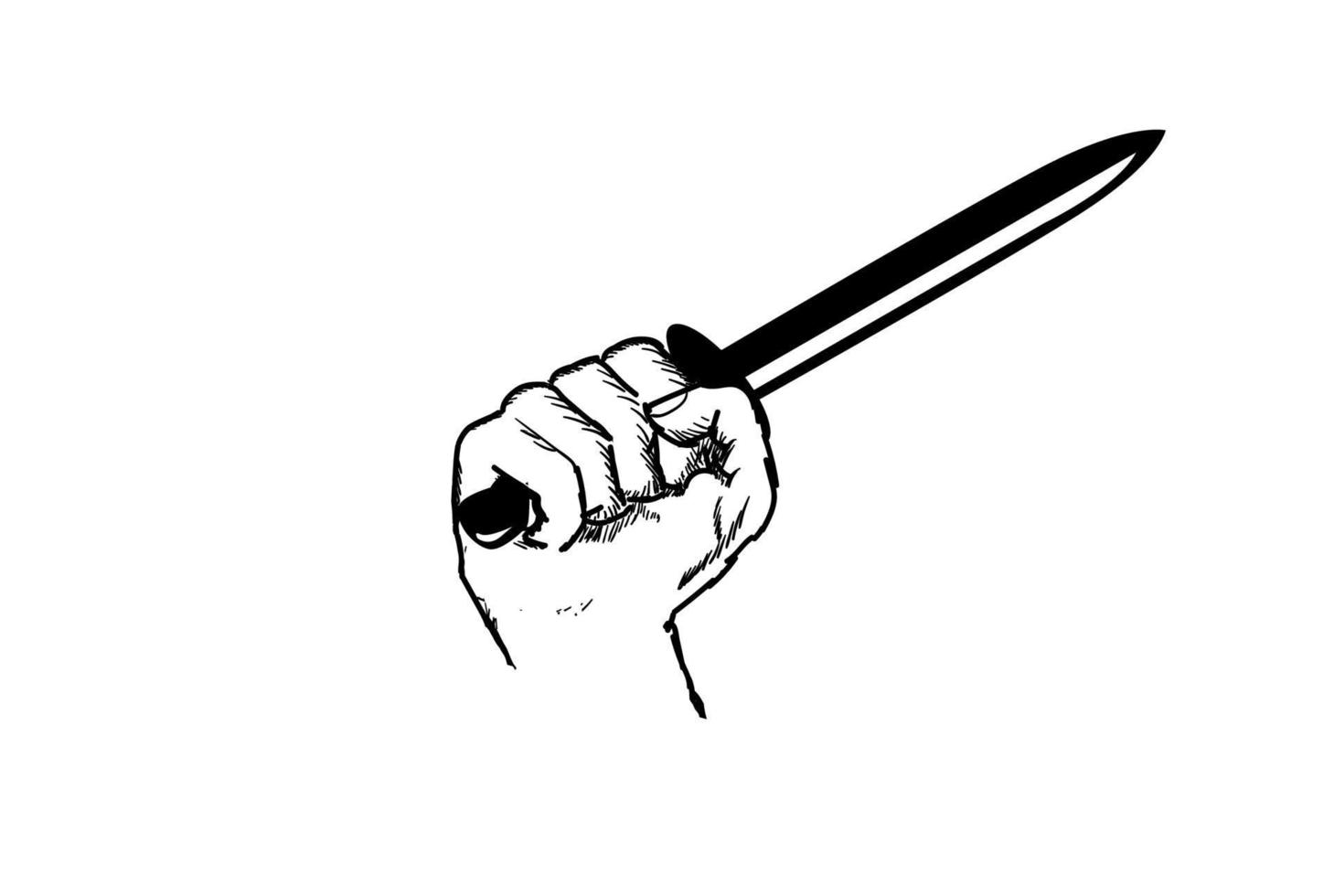 croquis dessiné à la main main tenir poignard couteau épée illustration vecteur