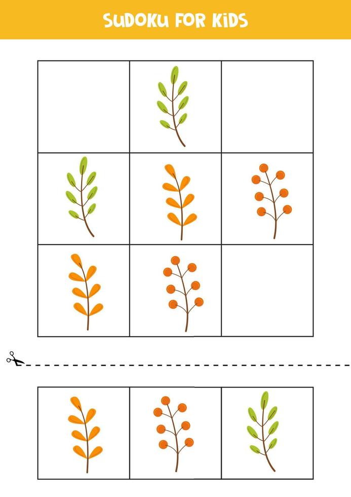 jeu de sudoku éducatif avec de jolies feuilles d'automne. vecteur