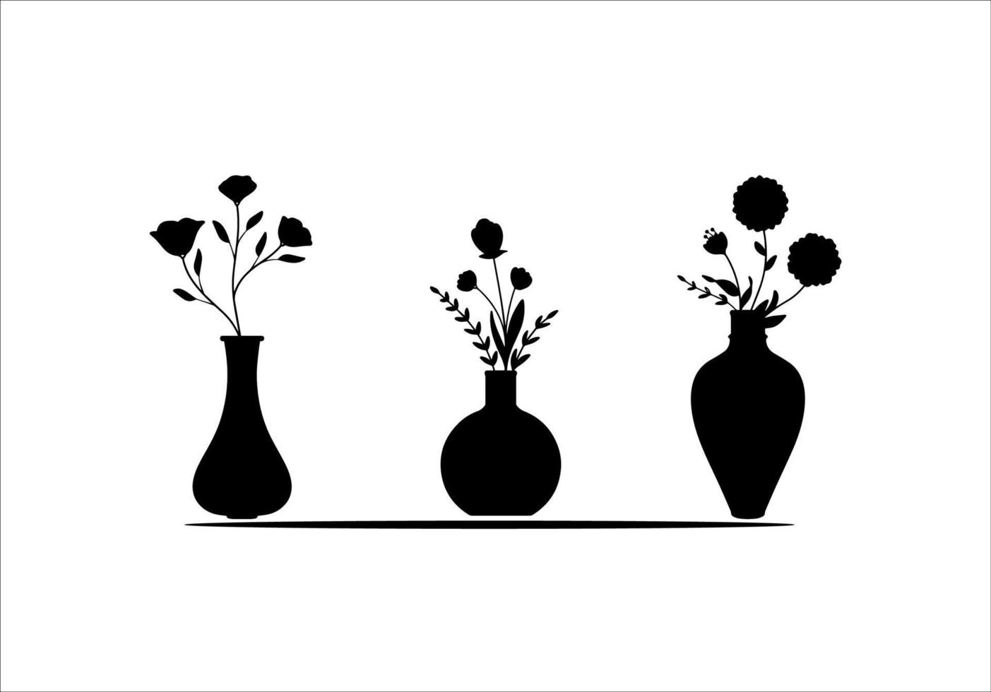 Trois silhouette vase à fleurs sur fond blanc vecteur