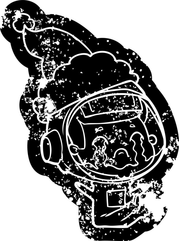 icône de dessin animé en détresse d'un astronaute qui pleure portant un bonnet de noel vecteur
