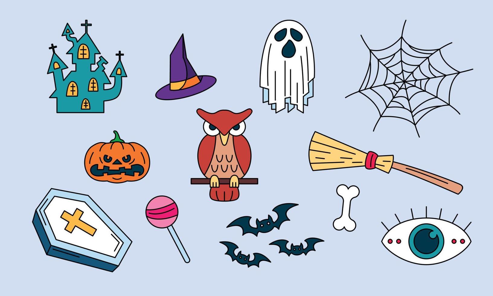 éléments graphiques pour le vecteur de doodle halloween. fond de carte joyeux halloween