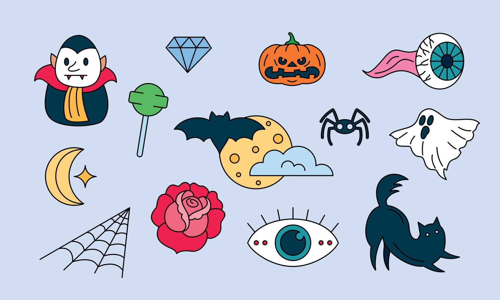 éléments graphiques pour le vecteur de doodle halloween. fond de carte joyeux halloween