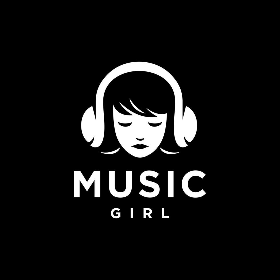 fille avec casque écoutant de la musique logo icône illustration de conception, dans un vecteur de style simple minimal moderne à la mode.