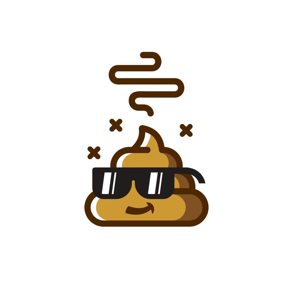logo de conception d'illustration d'icône de vecteur de caca, caca portant des lunettes noires mascotte design de personnage de dessin animé.