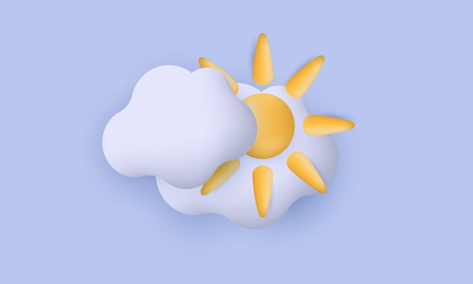 concept de jour ensoleillé mignon réaliste unique concept 3d de nuages de soleil isolé sur vecteur