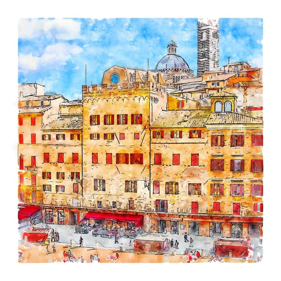 sienne italie croquis aquarelle illustration dessinée à la main vecteur