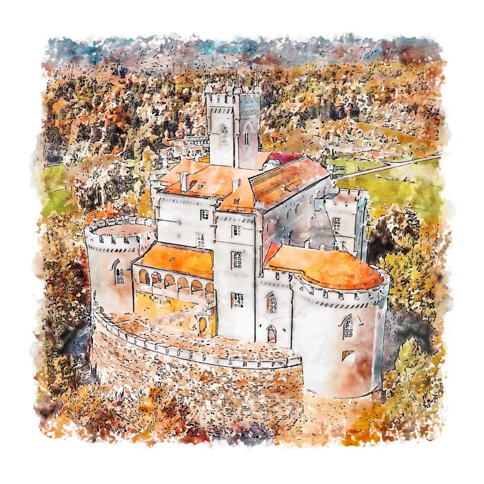 château de trakoscan croatie croquis aquarelle illustration dessinée à la main vecteur