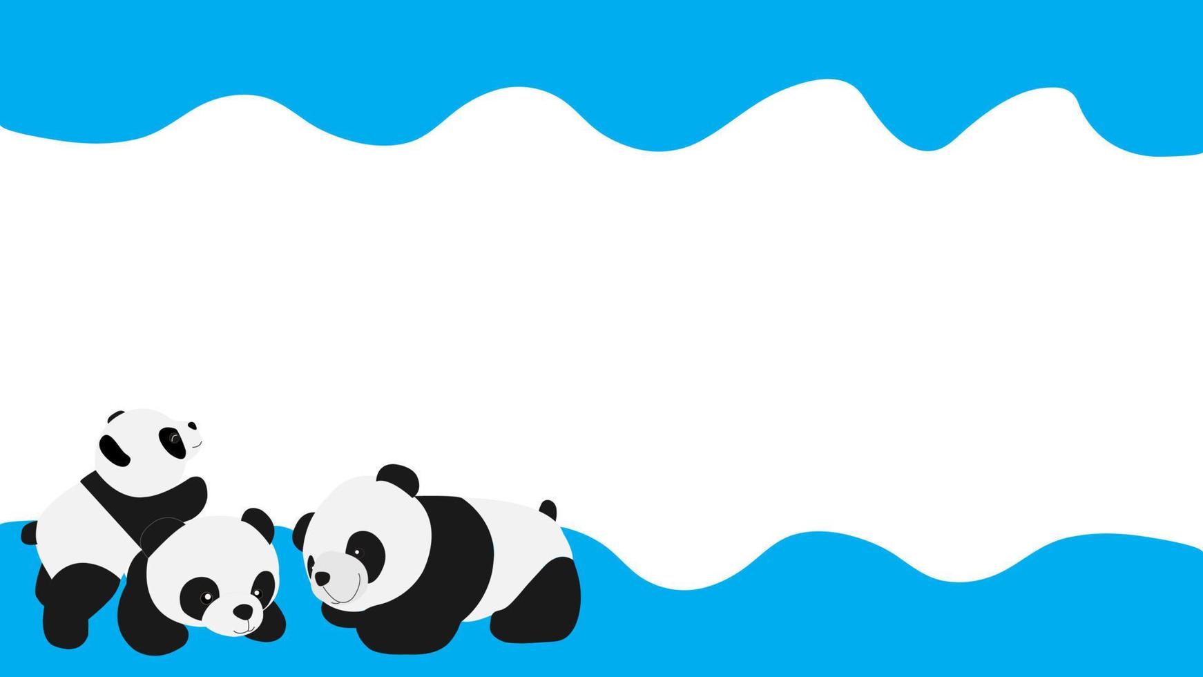 panda de dessin animé sur la bannière dégoulinant de vague bleue. il y a un espace blanc pour le texte. vecteur