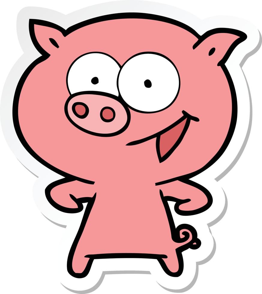 autocollant d'un dessin animé cochon joyeux vecteur