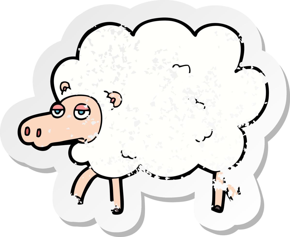 autocollant rétro en détresse d'un mouton de dessin animé vecteur