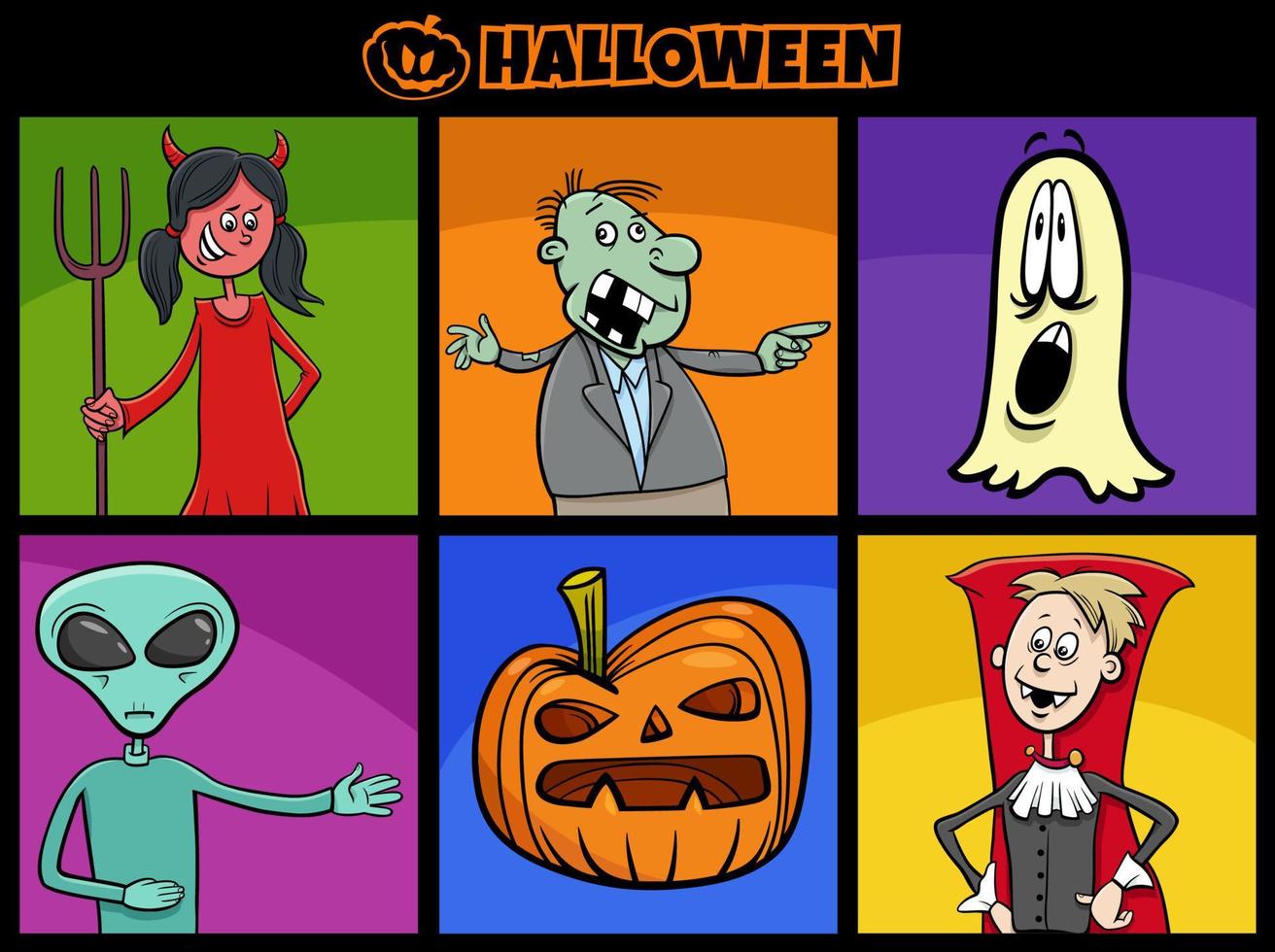 jeu de personnages effrayants de dessin animé de vacances halloween vecteur