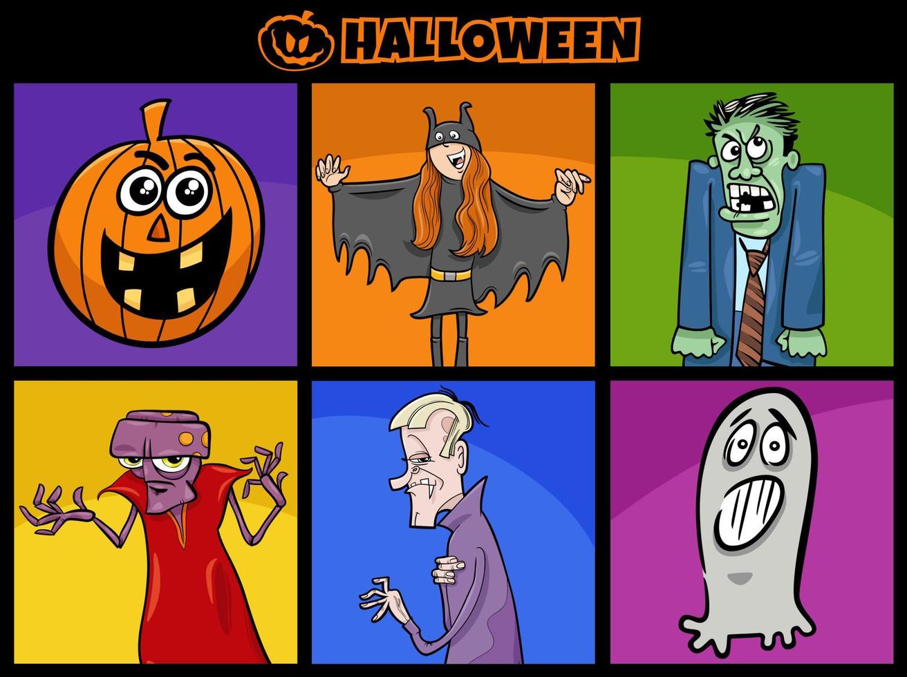 jeu de personnages effrayants de dessin animé de vacances d'halloween vecteur