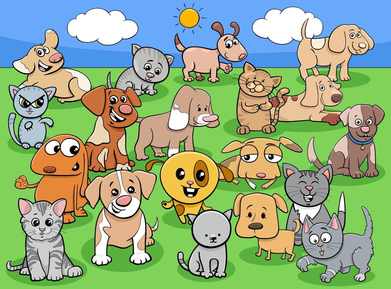 chatons et chiots de dessin animé groupe de personnages animaux vecteur