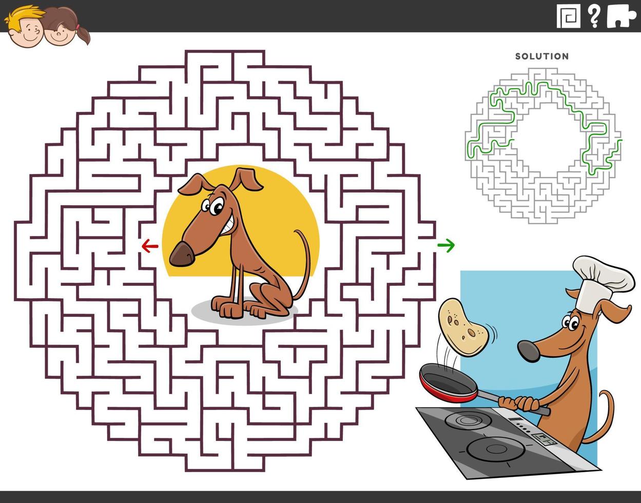 jeu de labyrinthe avec un chien de dessin animé faisant des crêpes vecteur