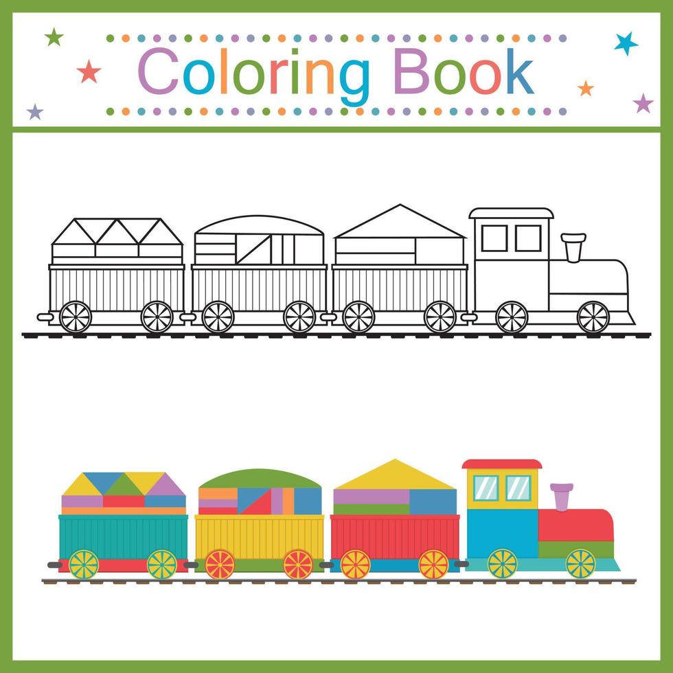 livre de coloriage pour le train des enfants, ligne de contour noire, illustration vectorielle isolée de doodle vecteur