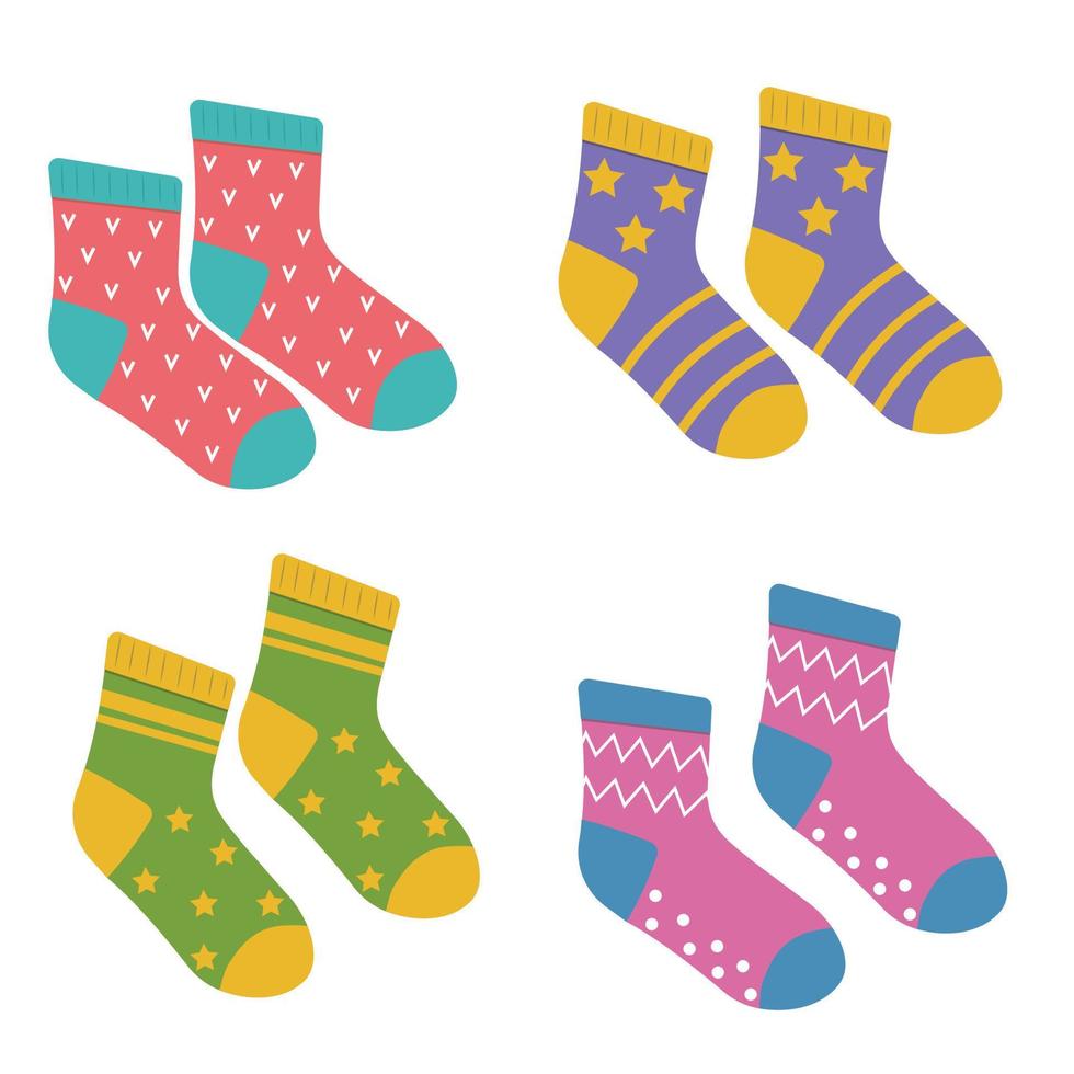 chaussettes colorées pour enfants, illustration vectorielle isolée de style dessin animé vecteur