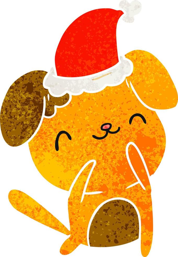 dessin animé rétro de noël de chien kawaii vecteur