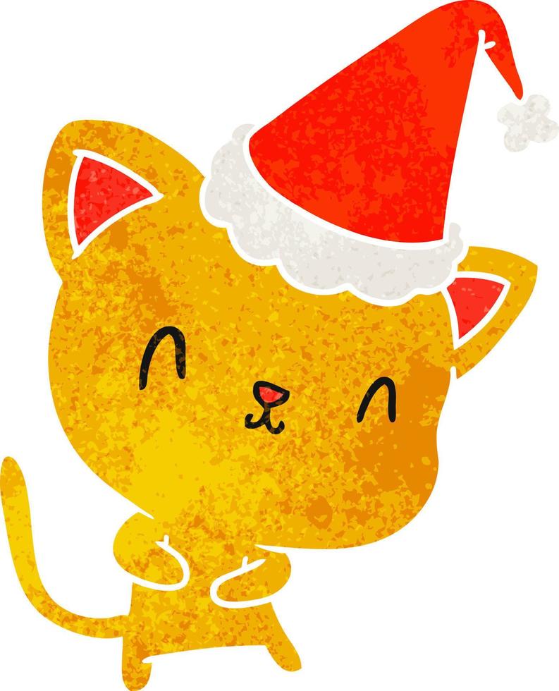 dessin animé rétro de noël de chat kawaii vecteur