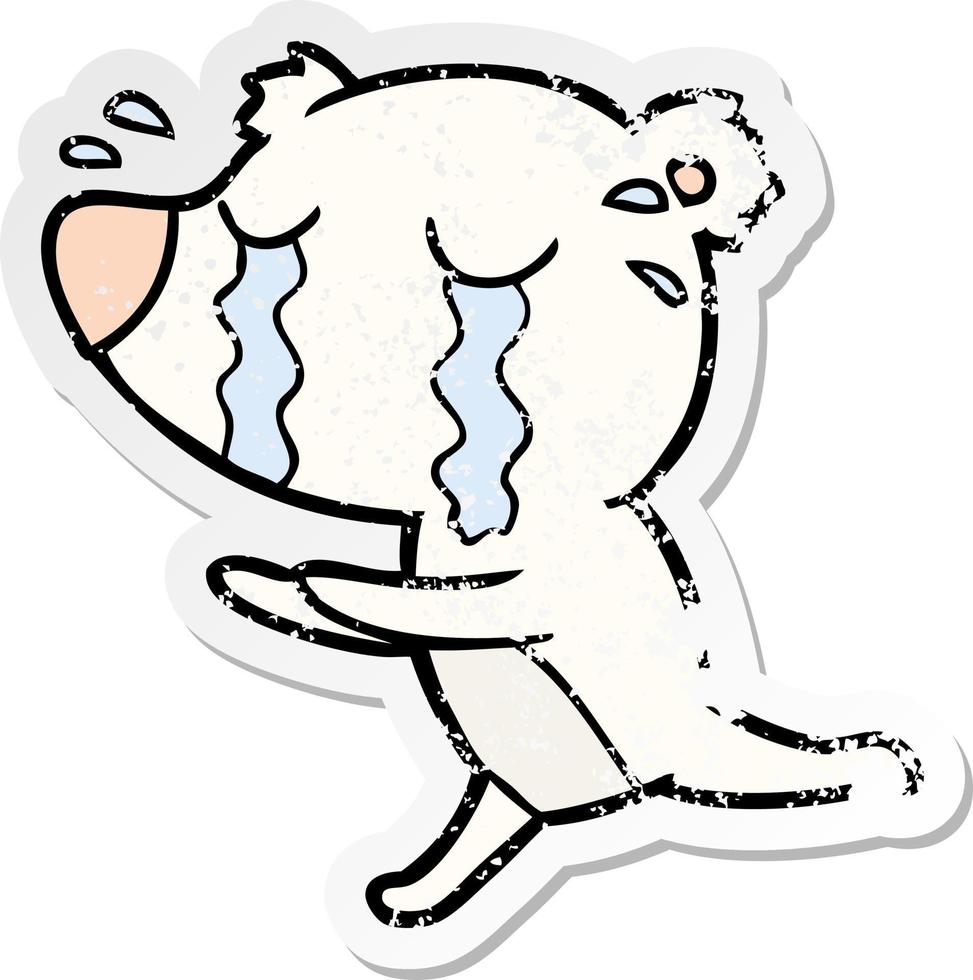 autocollant en détresse d'un dessin animé ours polaire qui pleure vecteur