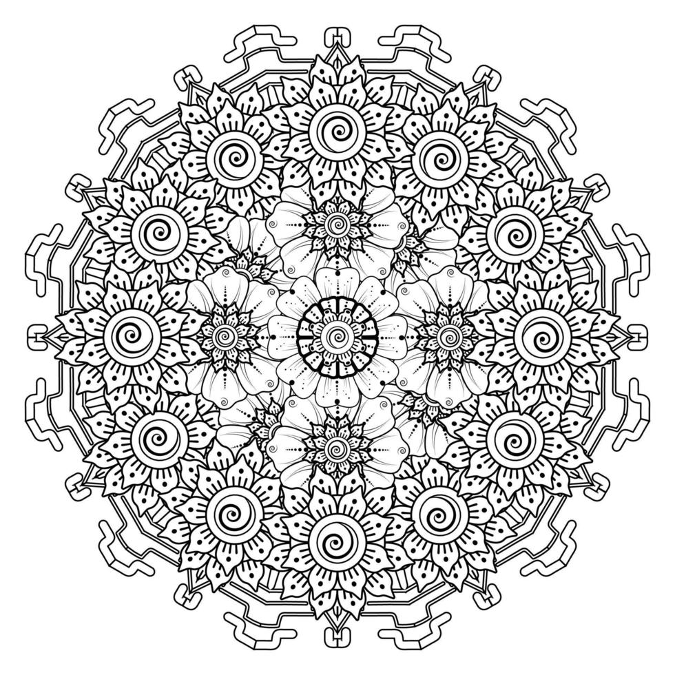 motif circulaire en forme de mandala pour henné, mehndi, tatouage, décoration. ornement décoratif dans un style oriental ethnique. page de livre de coloriage. vecteur