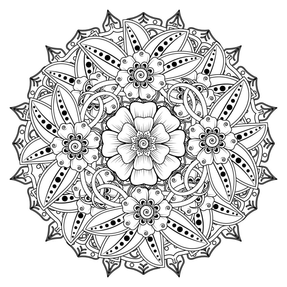 motif circulaire en forme de mandala pour henné, mehndi, tatouage, décoration. ornement décoratif dans un style oriental ethnique. page de livre de coloriage. vecteur