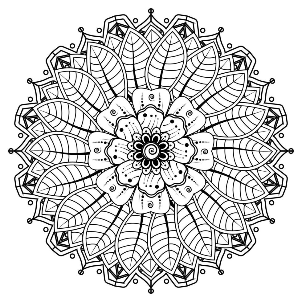 motif circulaire en forme de mandala pour henné, mehndi, tatouage, décoration. ornement décoratif dans un style oriental ethnique. page de livre de coloriage. vecteur