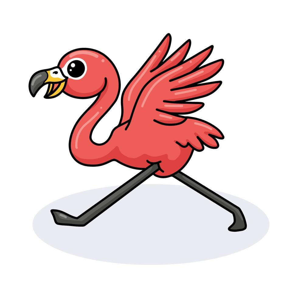 mignon petit dessin animé de flamant rose en cours d'exécution vecteur