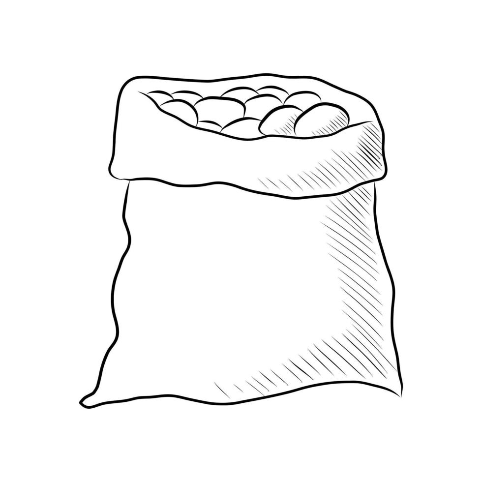 Illustration vectorielle noire d'un sac de pommes de terre isolé sur fond blanc vecteur