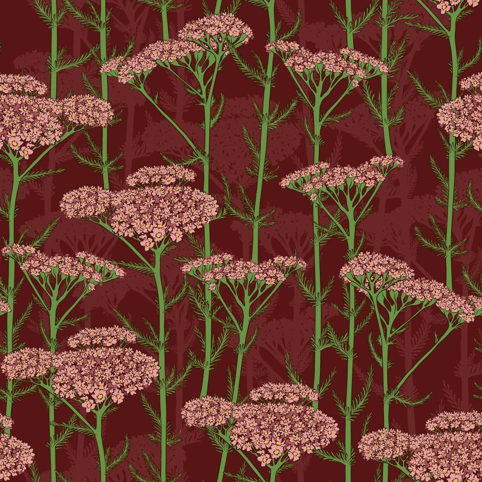 modèle vectoriel bordeaux sans couture avec achillée rose en fleurs