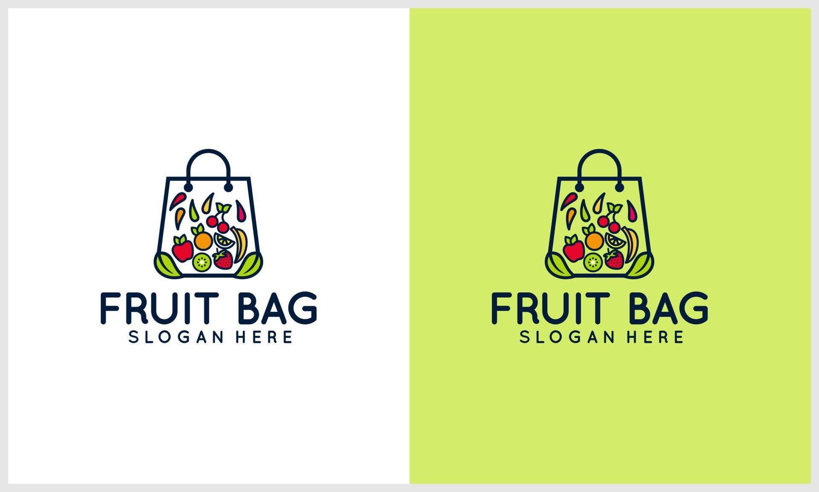 bouquet de fruits avec modèle de conception de logo de concept de sac de magasin vecteur