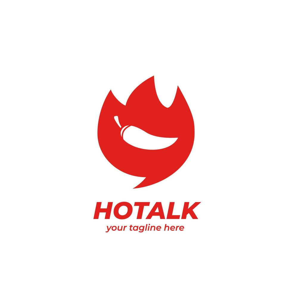 logo de conversation à chaud, logo de conversation à bulles avec forme de feu de flamme et icône de piment à l'intérieur vecteur