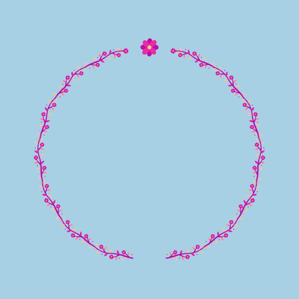 modèle de cadre de cercle de couronne de branche de fleur violette vecteur