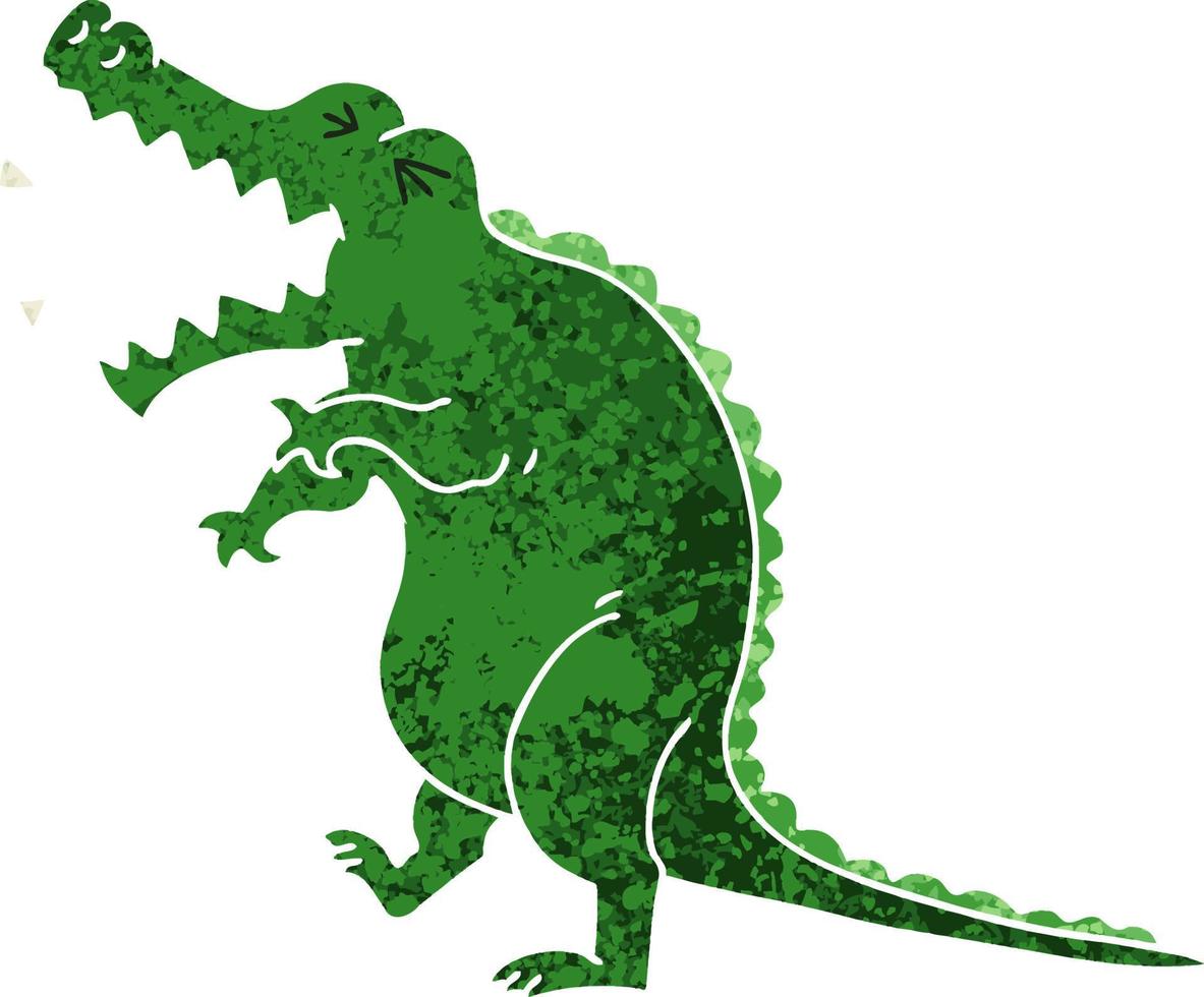 crocodile de dessin animé de style rétro excentrique vecteur