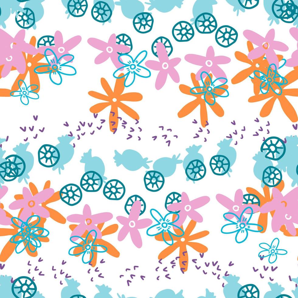 modèle sans couture de fleur de doodle abstrait coloré désordonné. fond floral fantaisie vecteur