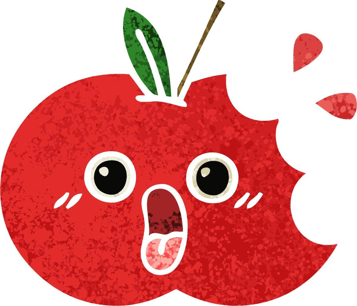 pomme rouge de dessin animé de style illustration rétro vecteur